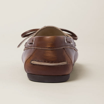 Unlined brown faded leather boat shoes