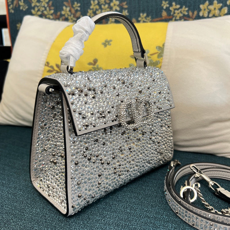 VSling mini borsa impreziosita da cristalli glitter bianca