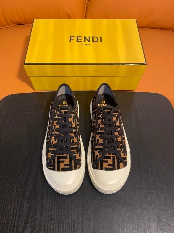 Domino Low-Top Sneakers In brown fondant FF fabric