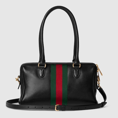 Medium-sized black leather top-handle bag