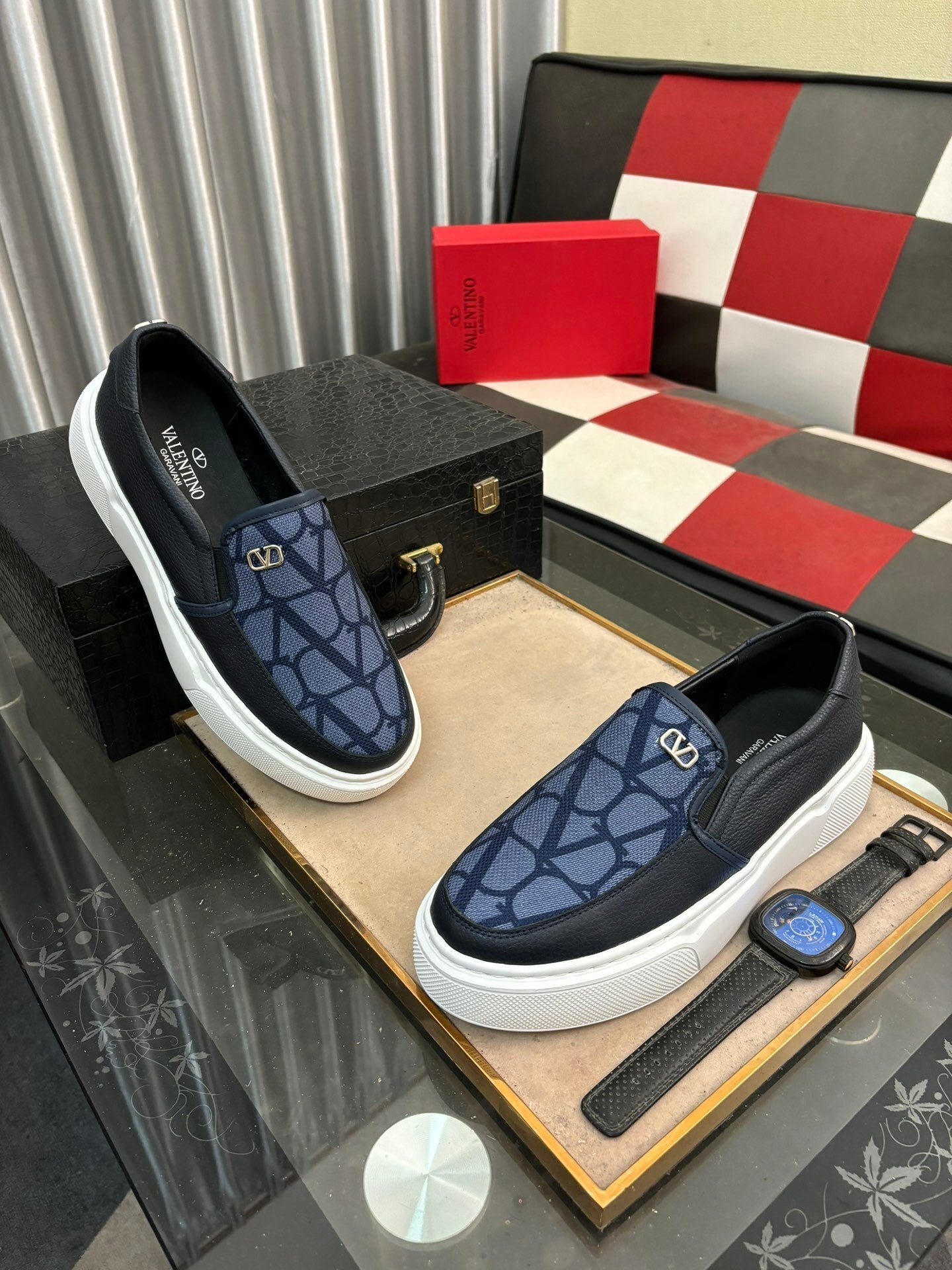 Blue Vlogo Leather Loafers