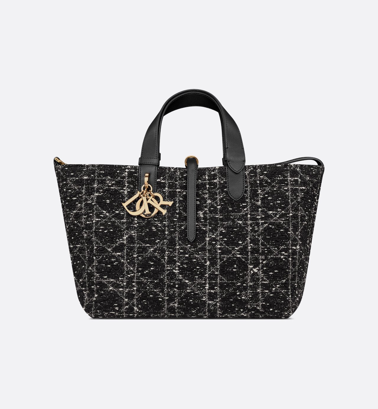Medium Toujours Bag in Black Tweed with White Cannage Motif