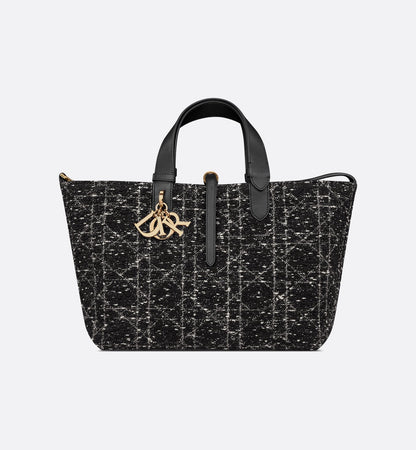 Medium Toujours Bag in Black Tweed with White Cannage Motif