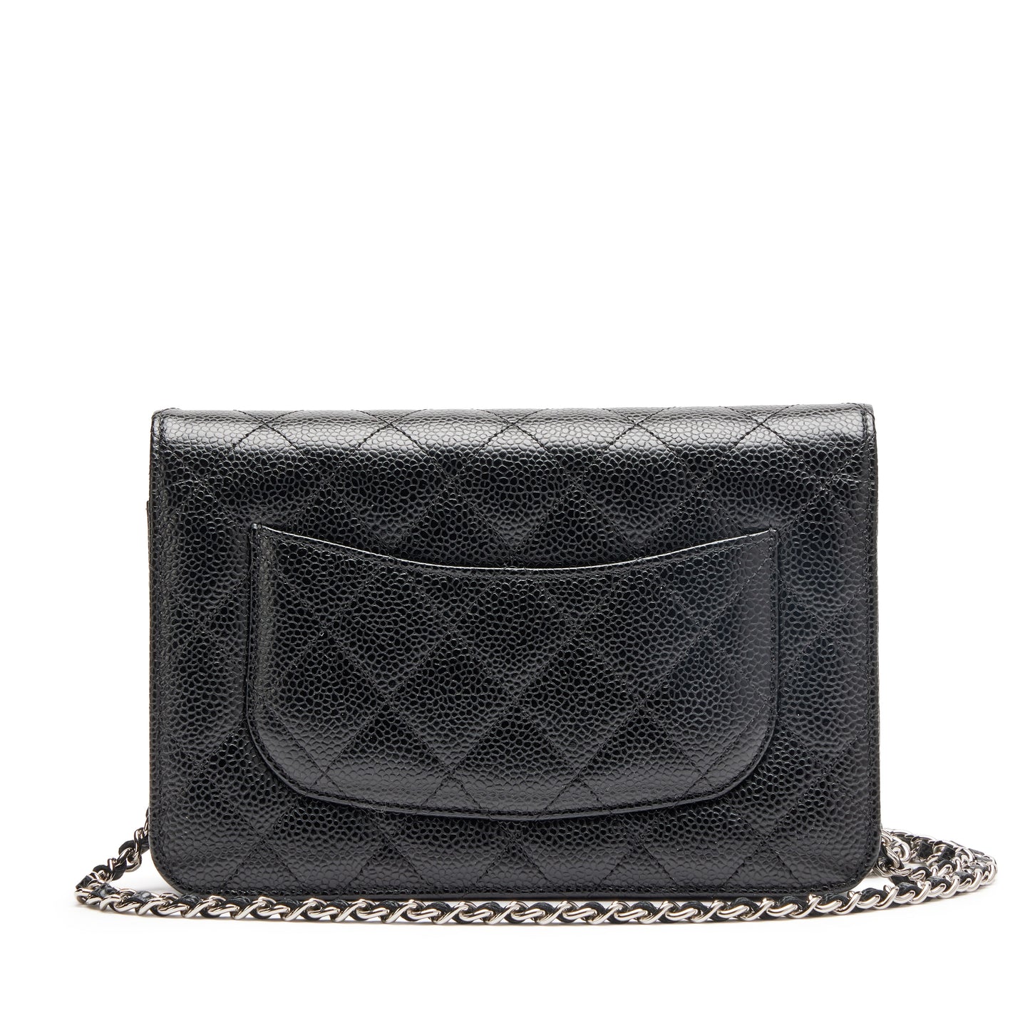 Black wallet with chain and silver logo