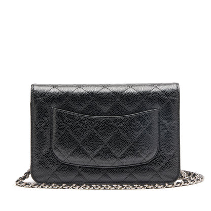 Black wallet with chain and silver logo