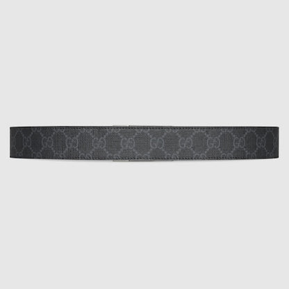 Men's gray rectangular buckle GG belt