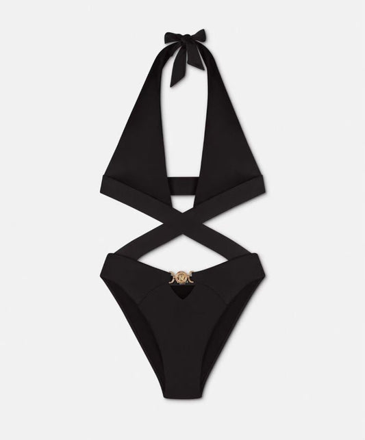 Costume da Bagno Intero con Cut Out Greca Nero