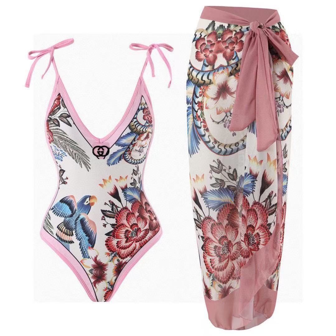 Costume Intero e Sarong Stampa Floreale Tropicale