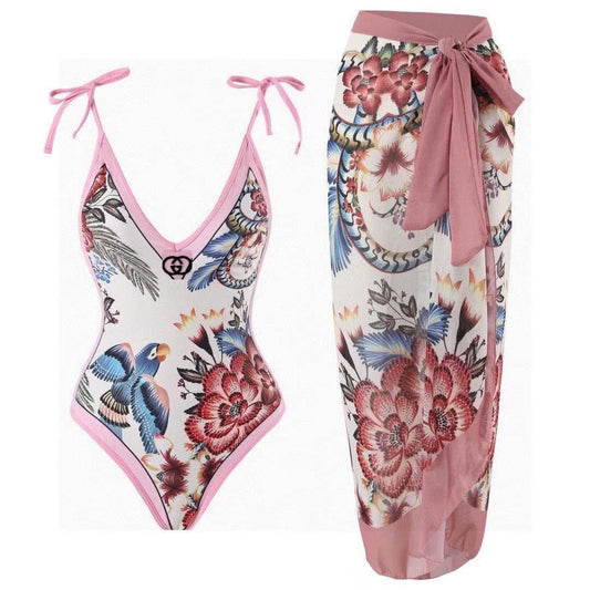 Costume Intero e Sarong Stampa Floreale Tropicale