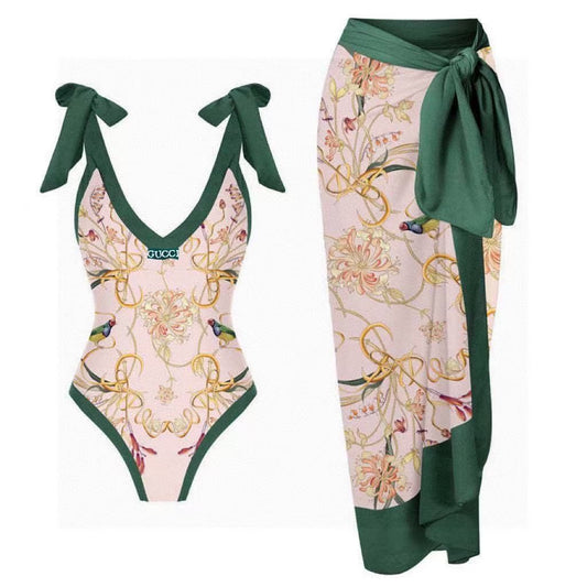 Costume Intero e Sarong Stampa Botanica