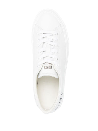 Low-top leather sneakers with white logo print