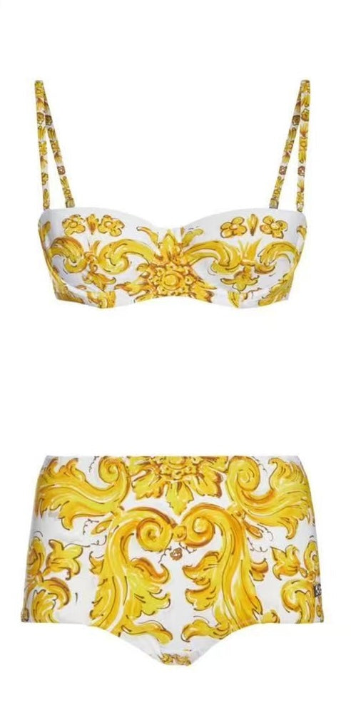 Bikini a Fascia con Stampa Barocco