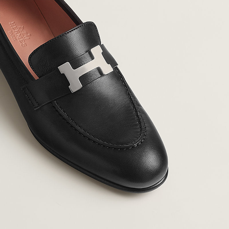 Paris black loafer with silver buckle