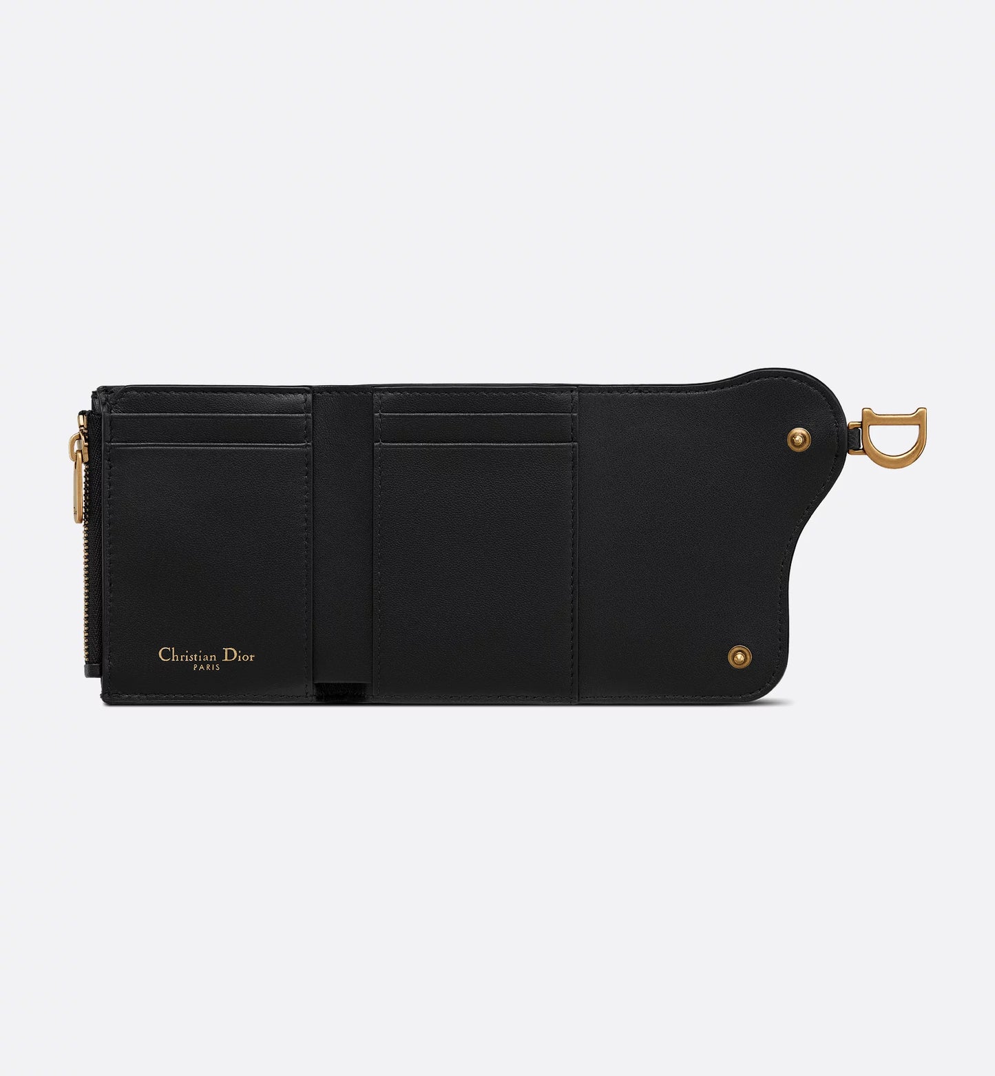 Black Grained Calfskin Saddle Lotus Wallet