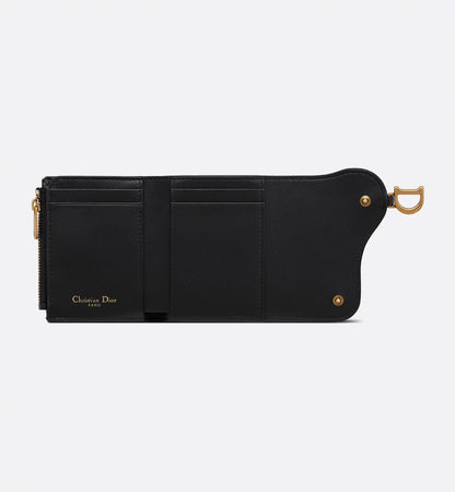 Black Grained Calfskin Saddle Lotus Wallet