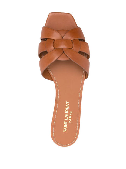Brown calfskin Tribute flat sandals