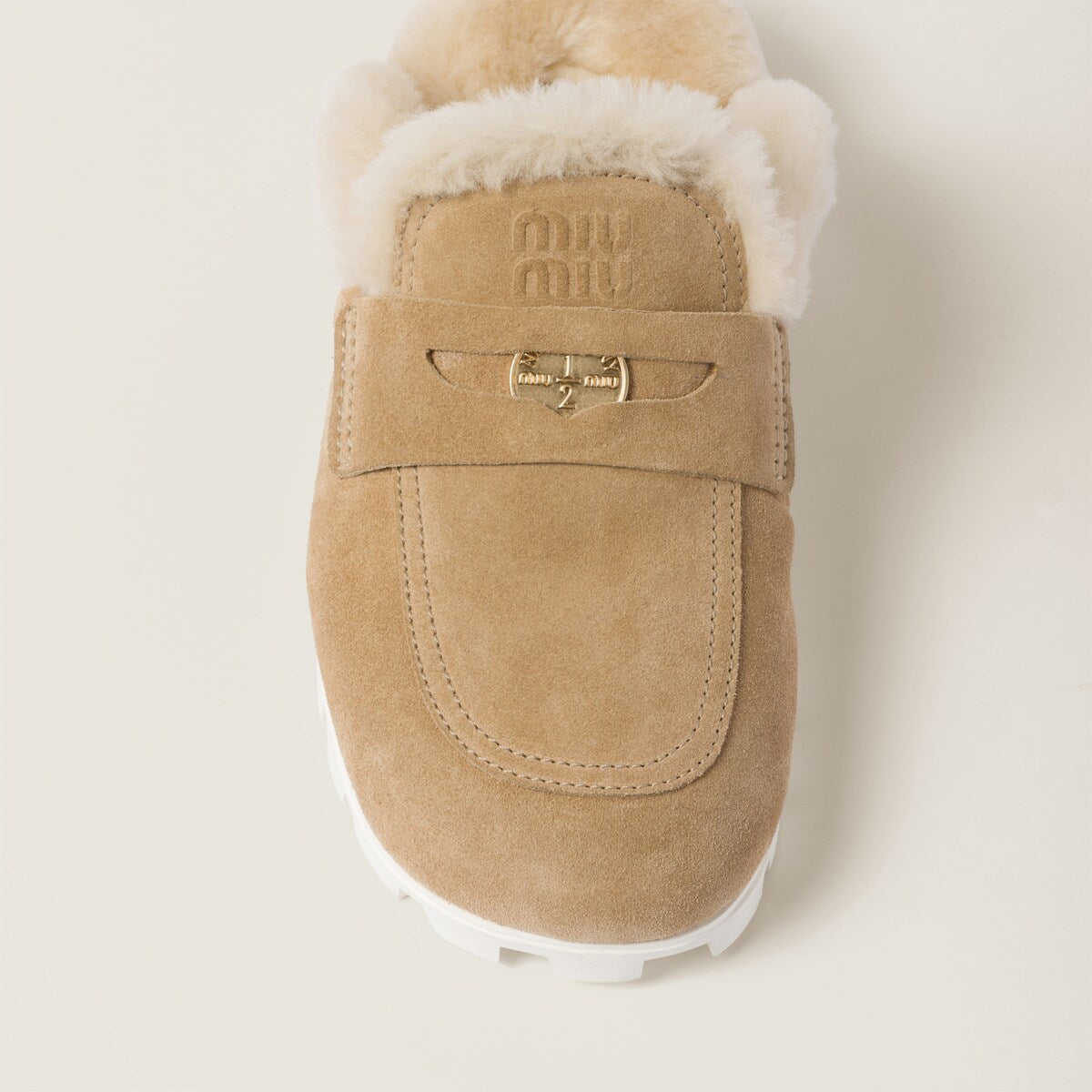 Ecru suede clogs