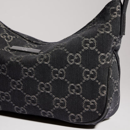 Borsa a spalla Lady Lunetta misura piccola in denim GG nero