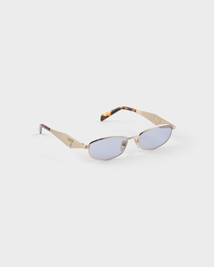 Pale gold-tone oval acetate sunglasses with ultraviolet lenses