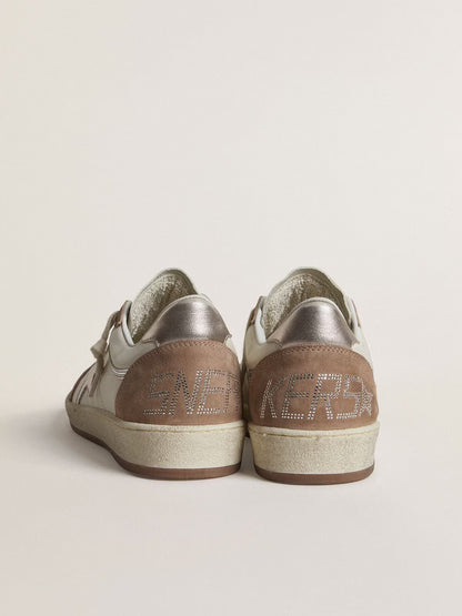 LTD in white nappa and antique rose suede with silver laminated leather star and heel tab