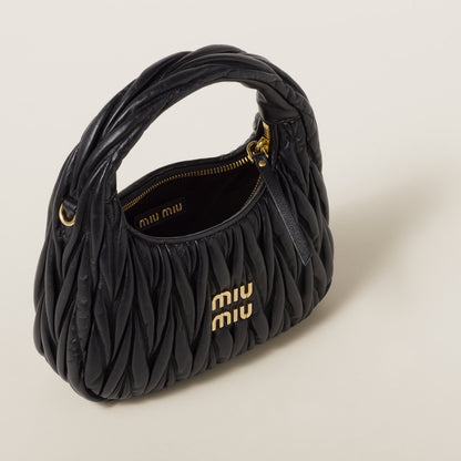 Wander small hobo bag in black matelassé nappa leather