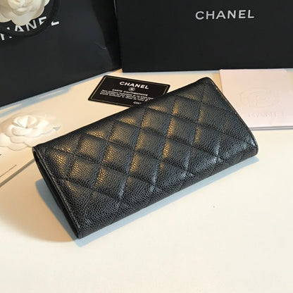 Classic quilted black leather flap wallet