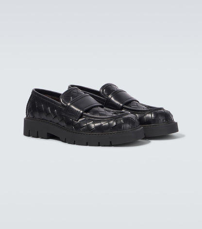 Haddock Braided black leather loafers with rubber sole