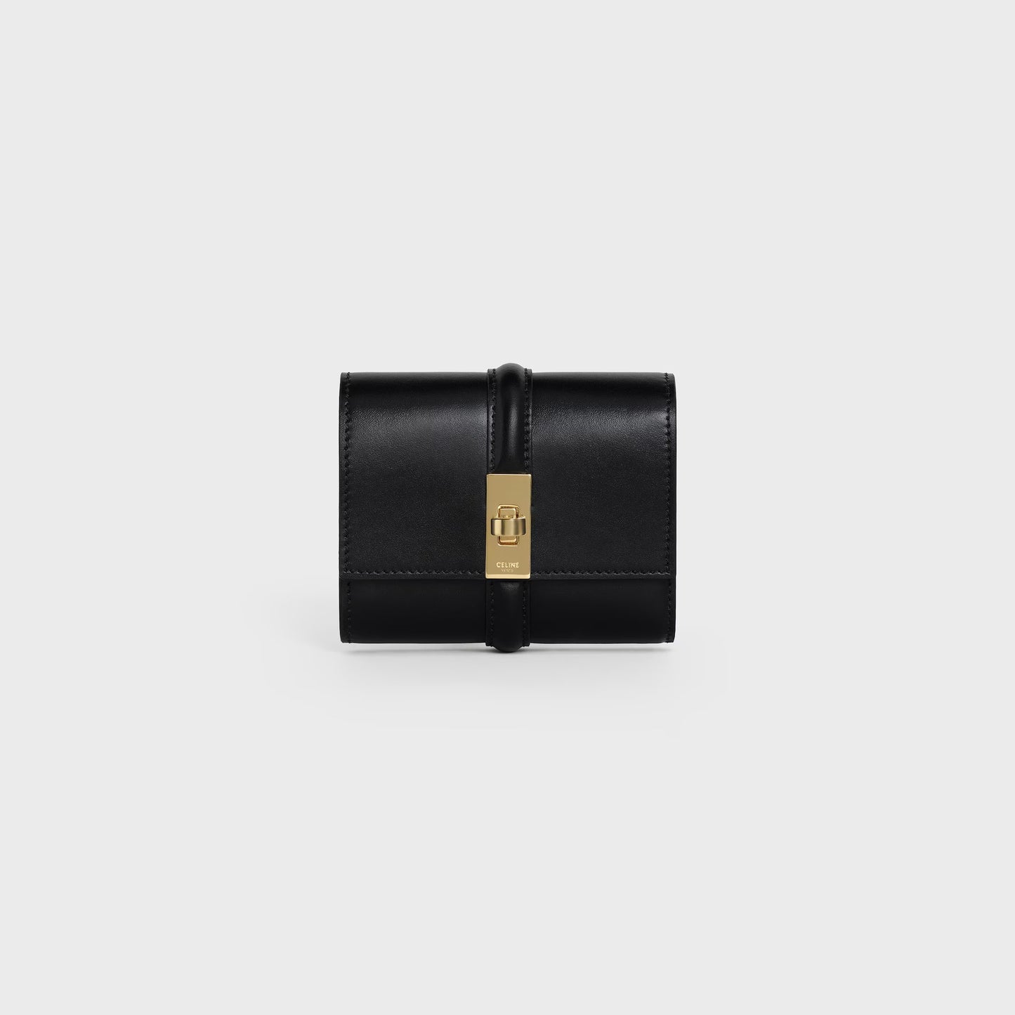 Portafoglio tri-fold piccolo 16 in pelle di vitello satinata nero