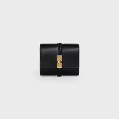 Portafoglio tri-fold piccolo 16 in pelle di vitello satinata nero