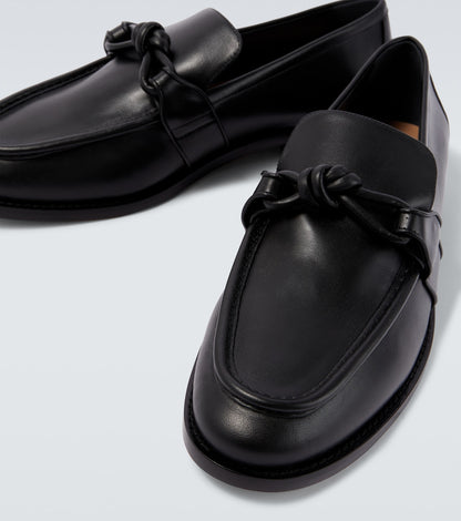 Astaire Knot Loafers in Black Leather with Black Buckle