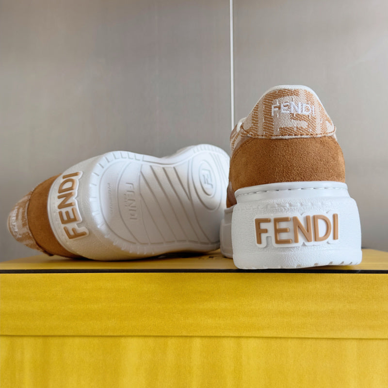 Match Sneakers with platform in FF Fabric Canvas tobacco brown