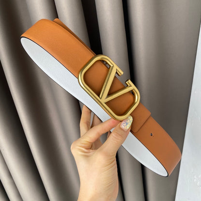 Reversible brown Vlogo calfskin belt 40mm