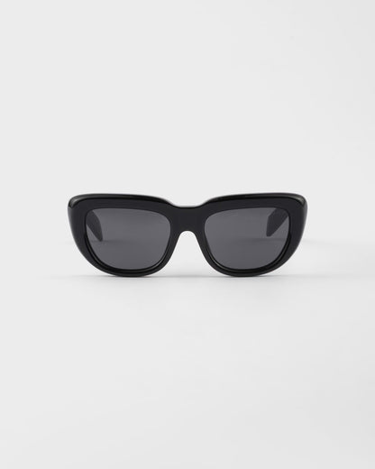 Rectangular black acetate sunglasses with Slate lenses
