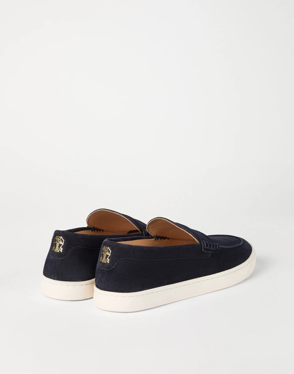 Navy blue suede slip-ons