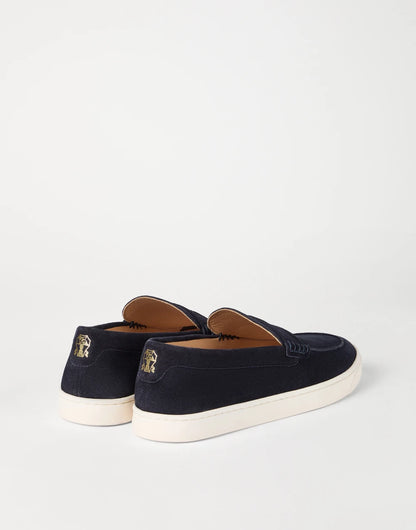 Navy blue suede slip-ons