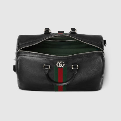 Savoy black leather medium duffel bag