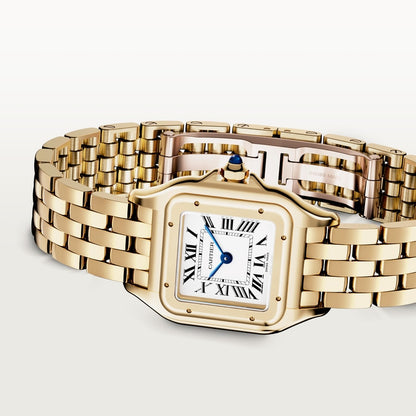 Panthère watch in gold with blued-steel sword-shaped hands Small