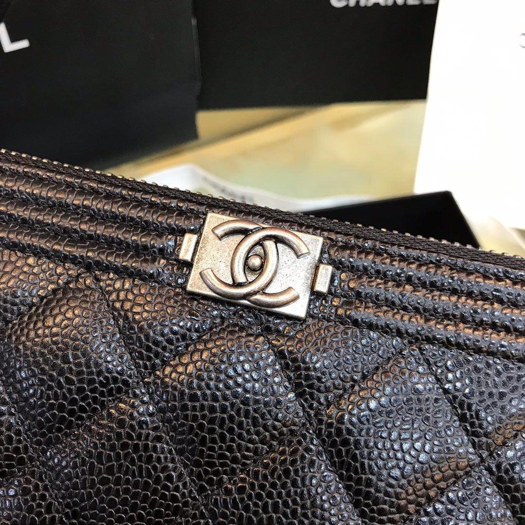Black lambskin Boy long wallet