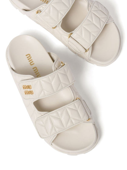 White nappa leather padded slippers