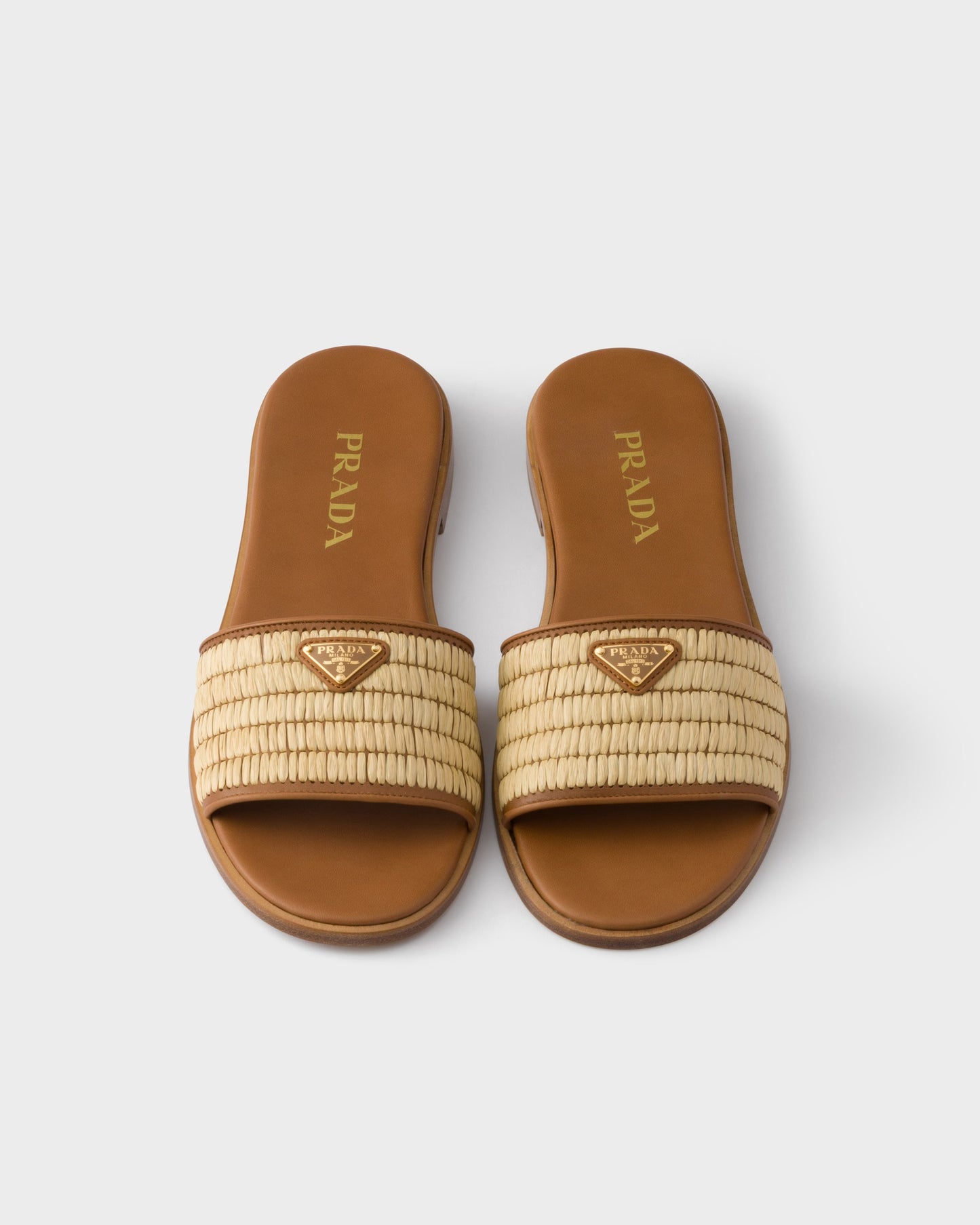 Beige leather and crochet slider sandals