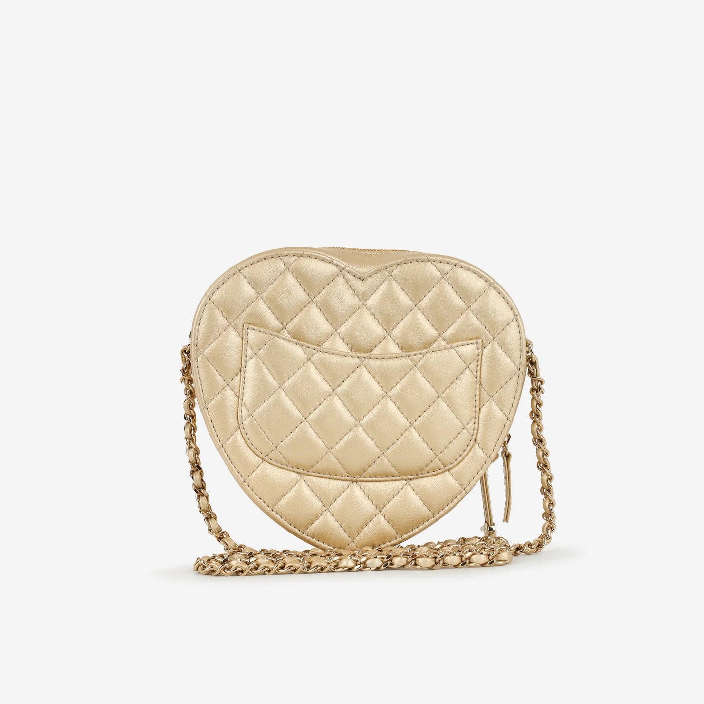 Borsa Large Heart in pelle di agnello trapuntata color champagne