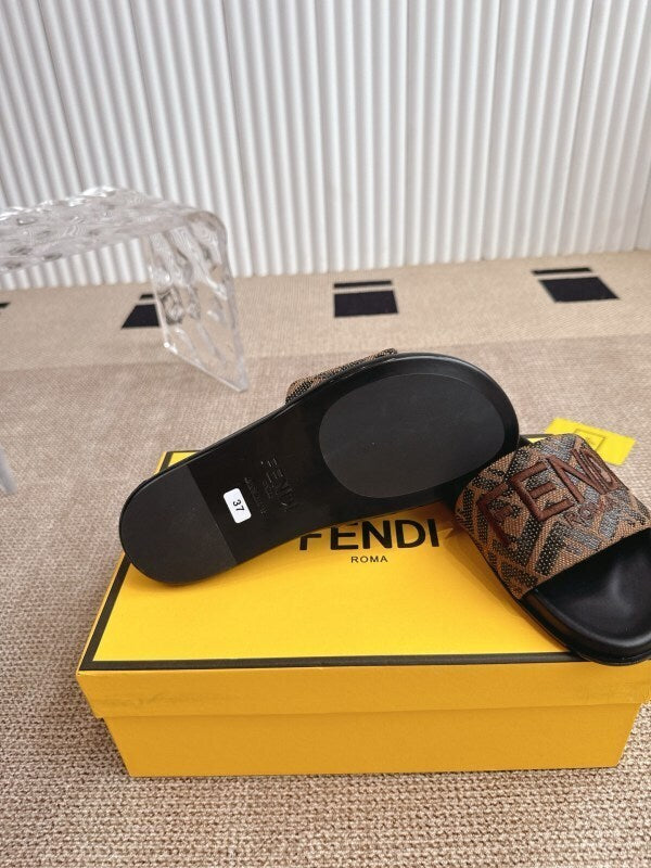 Brown velvet flat sandals with embroidered Sunshine logo