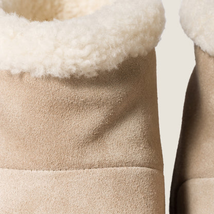 Beige suede and sheepskin ankle boots