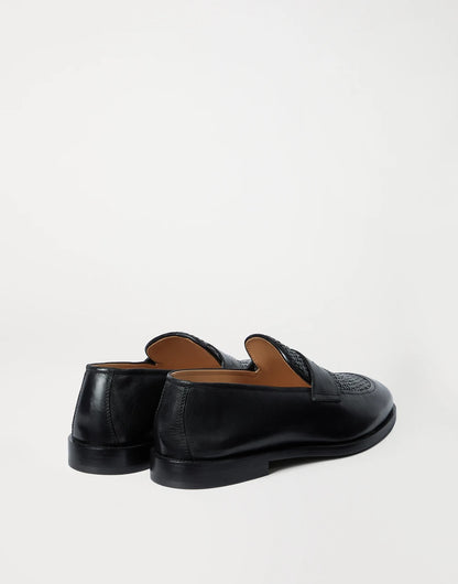 Penny Loafer in woven calfskin and black polished calfskin