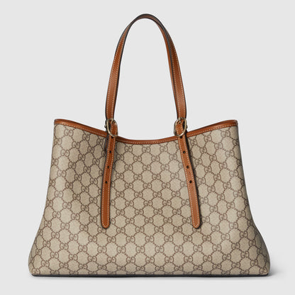 GG Large Tote Bag in Beige and Dark Brown