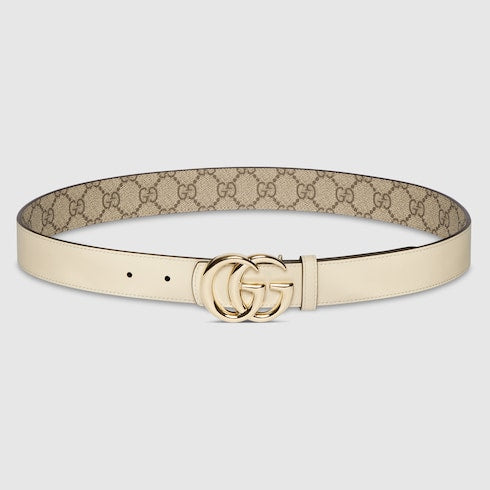 Women's GG Marmont Supreme reversible belt in beige and ivory leather
