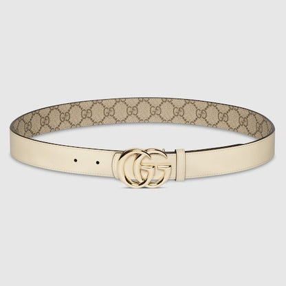 Women's GG Marmont Supreme reversible belt in beige and ivory leather