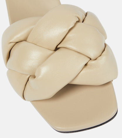 Beige braided leather padded sandals