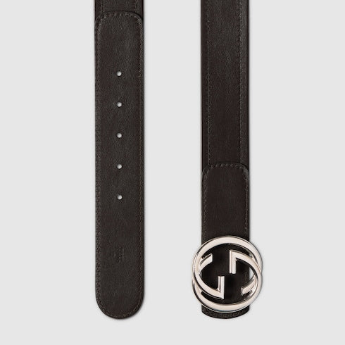 Men's reversible belt with green/red and brown Interlocking G buckle