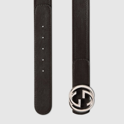 Men's reversible belt with green/red and brown Interlocking G buckle
